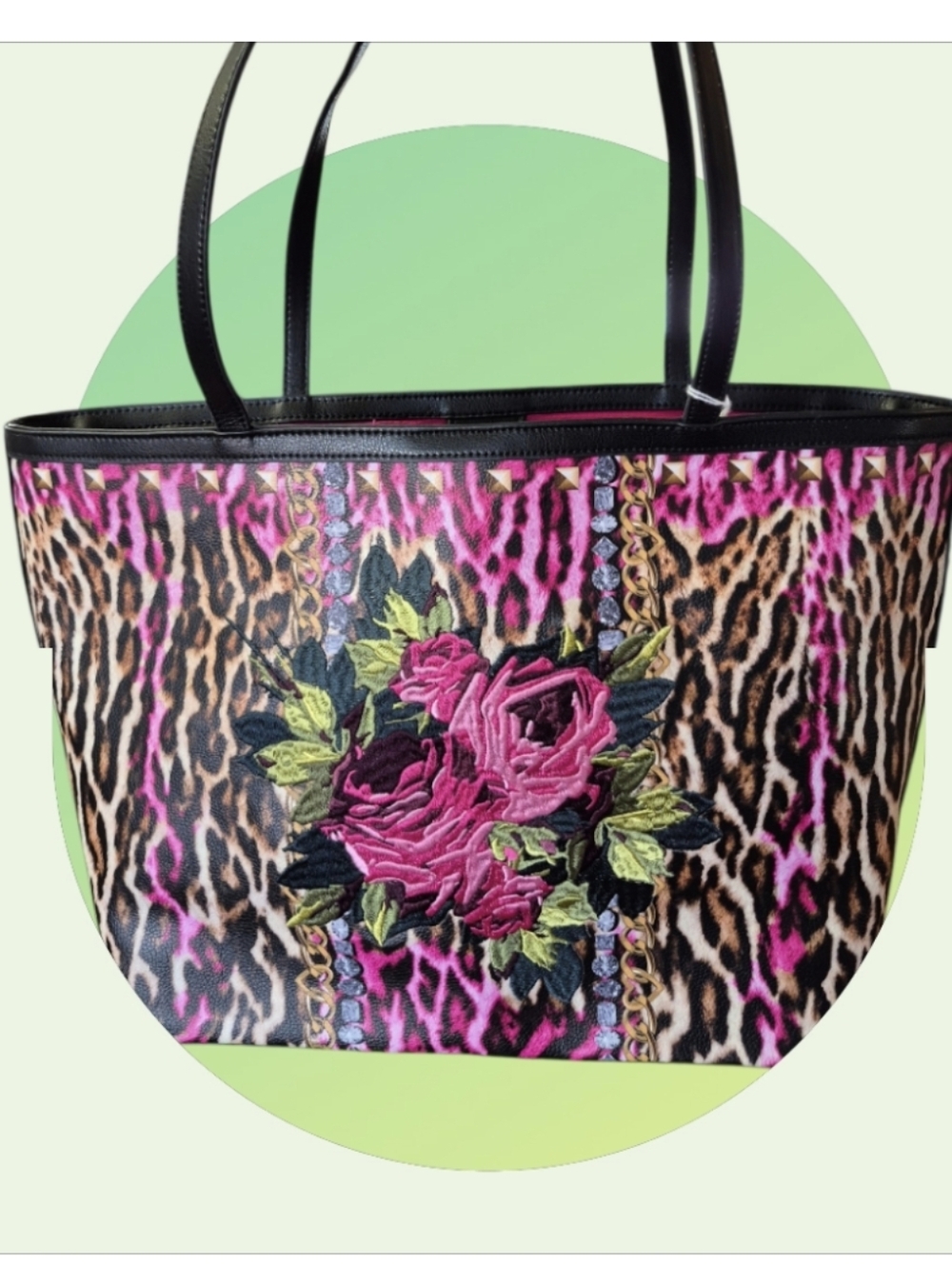 Betsey Johnson Leopard Embroidered Floral Patch Tote Bag